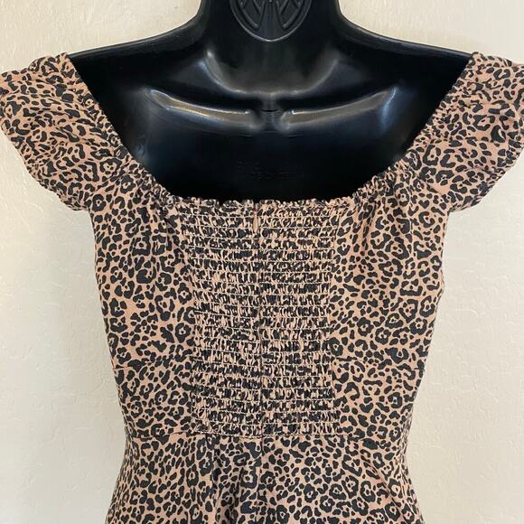Reformation Toulouse Leopard Midi Dress Womens Sz 2 100% Linen Tiered Smocked - Picture 5 of 7